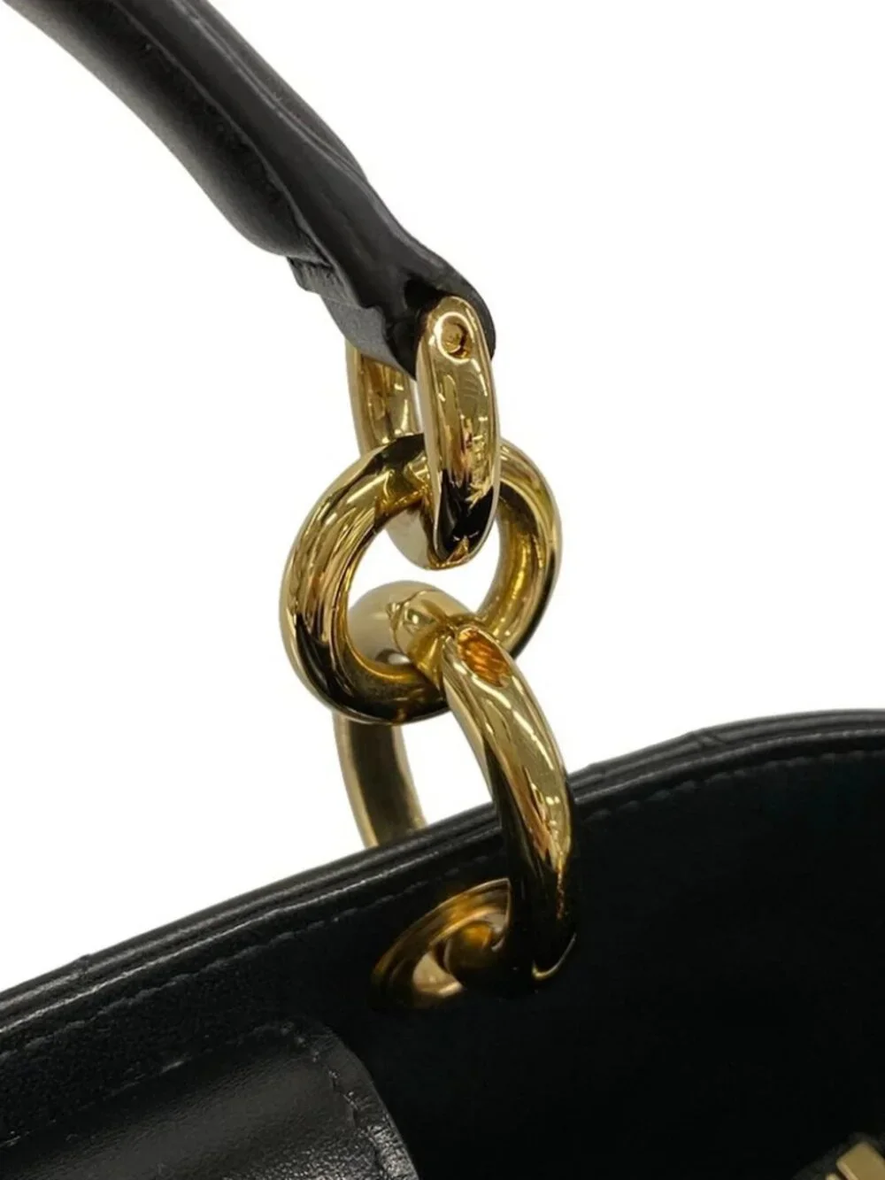 Salvatore Ferragamo Gancini Black Gold Leather Hardware Tote Bag